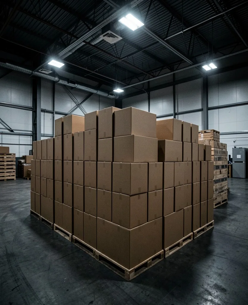 Parcels in a warehouse loading area