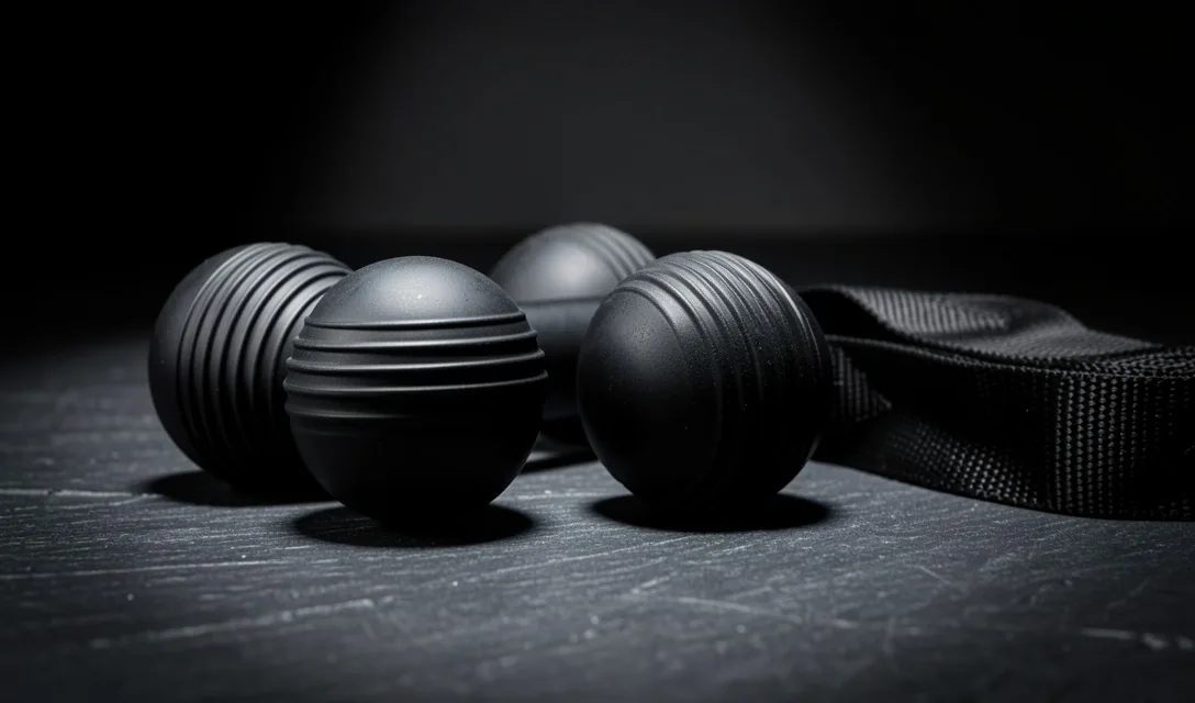 Foam roller on a dark surface under hard studio light