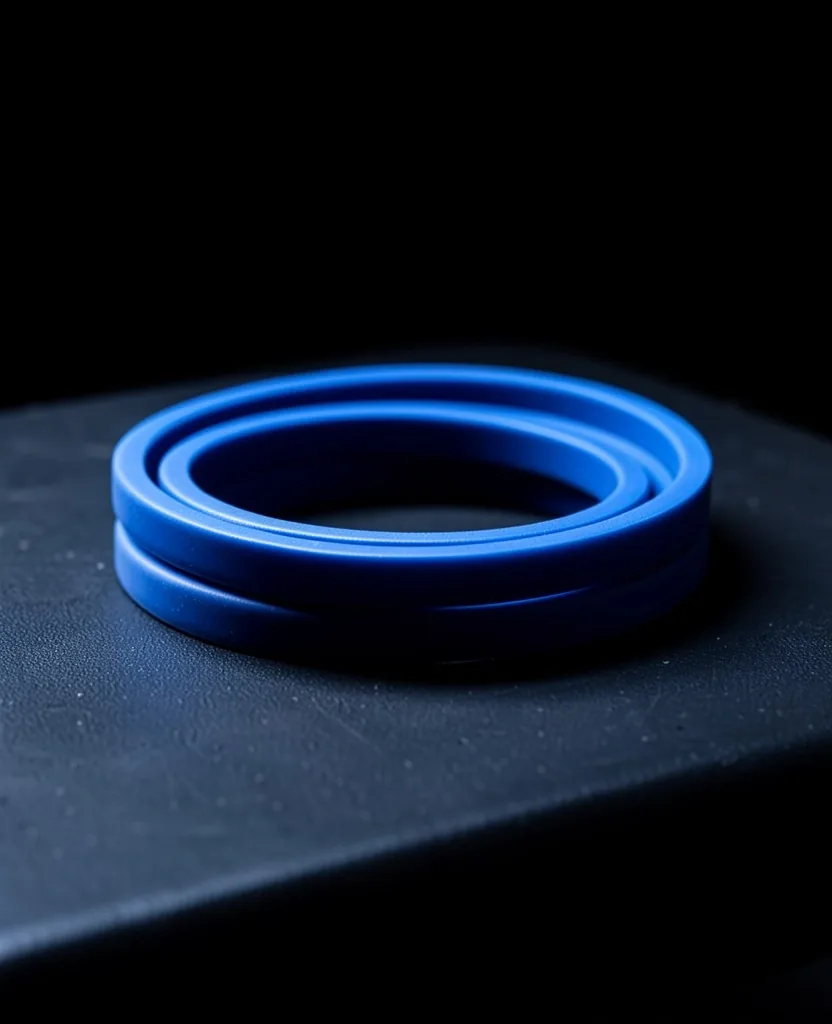 Resistance band coiled on a dark surface under studio lighting