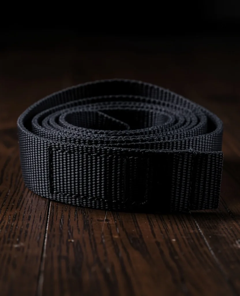 Color-coded resistance bands arranged on a dark surface