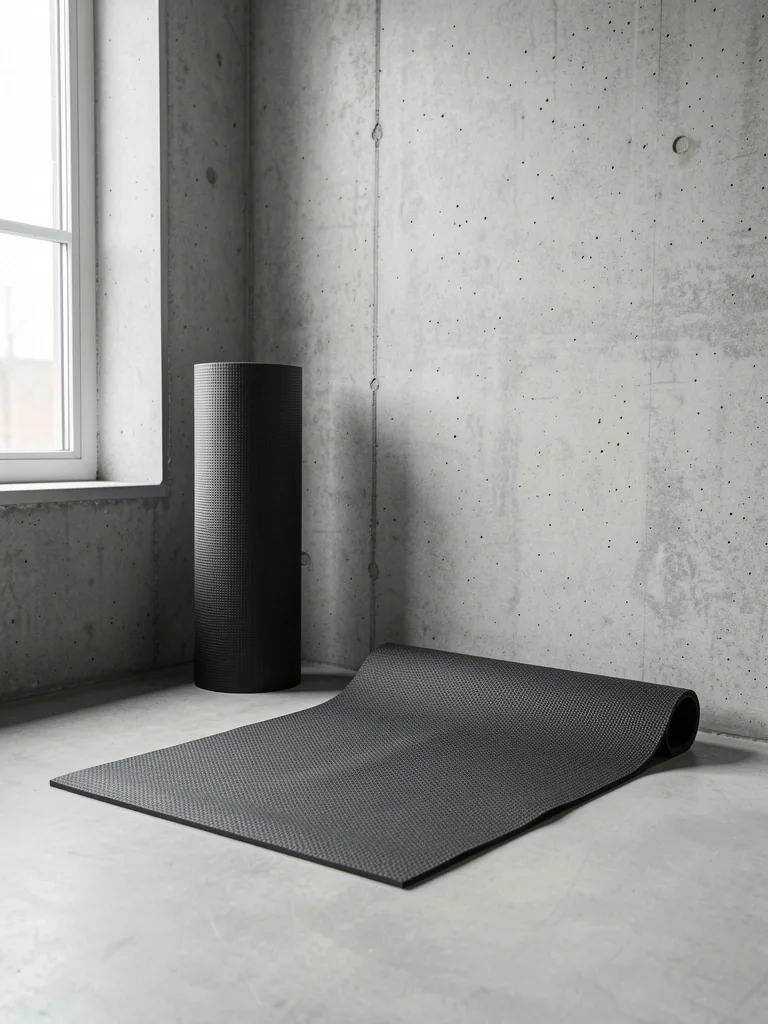 Yoga mat rolled and unrolled in a studio setting