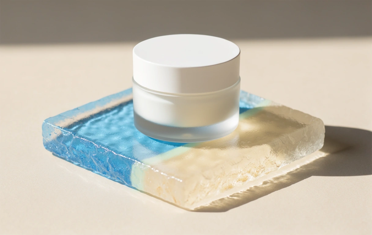Luxury face cream jar on glass surface